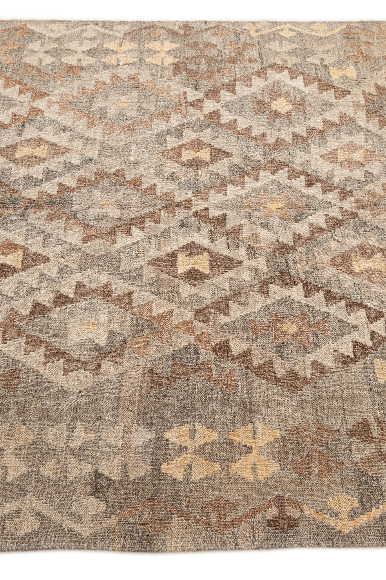 5' 2 x 6' 6 Hand Woven Kilim Maymana Wool Rug