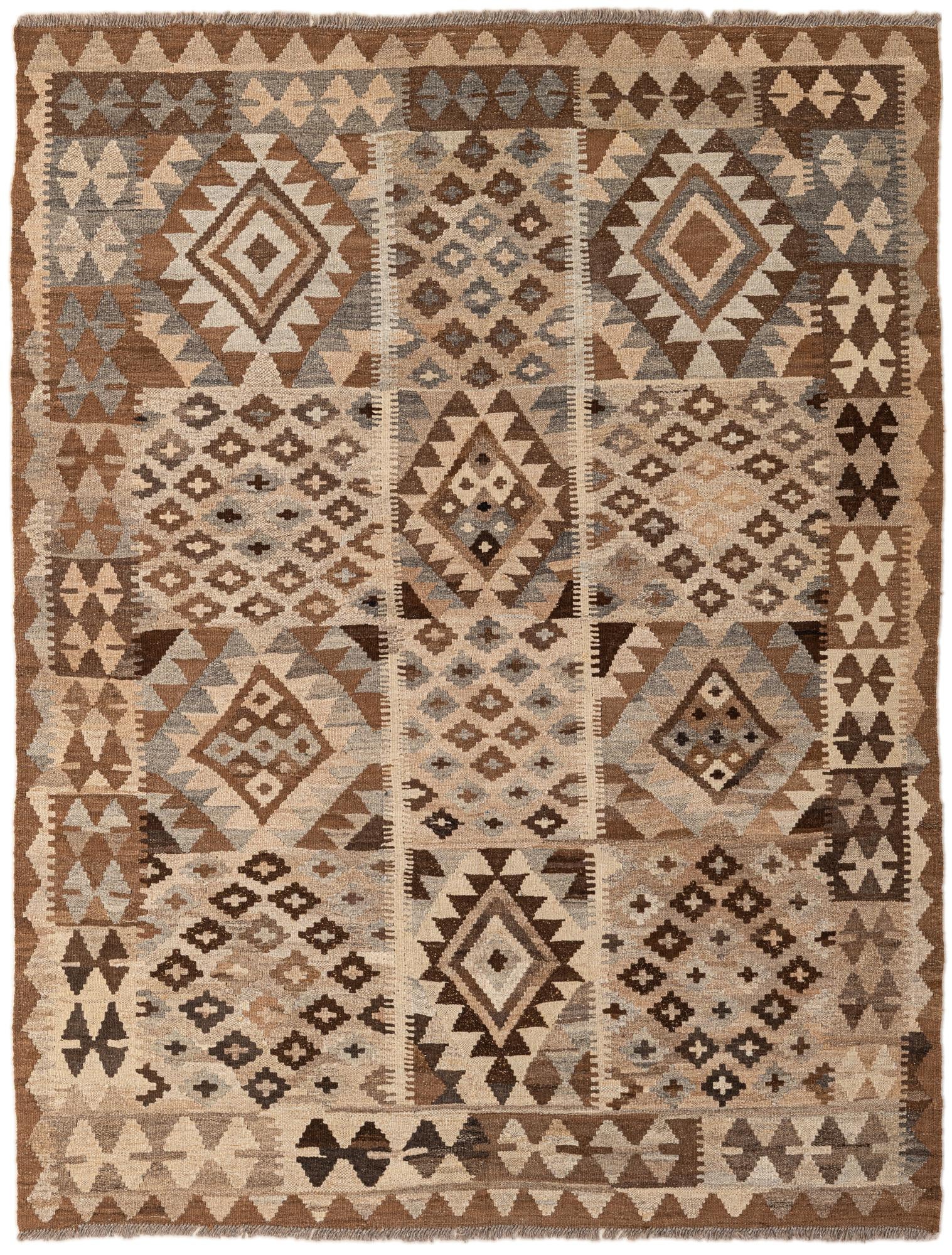 5' x 6' 6 Hand Woven Kilim Maymana Wool Rug