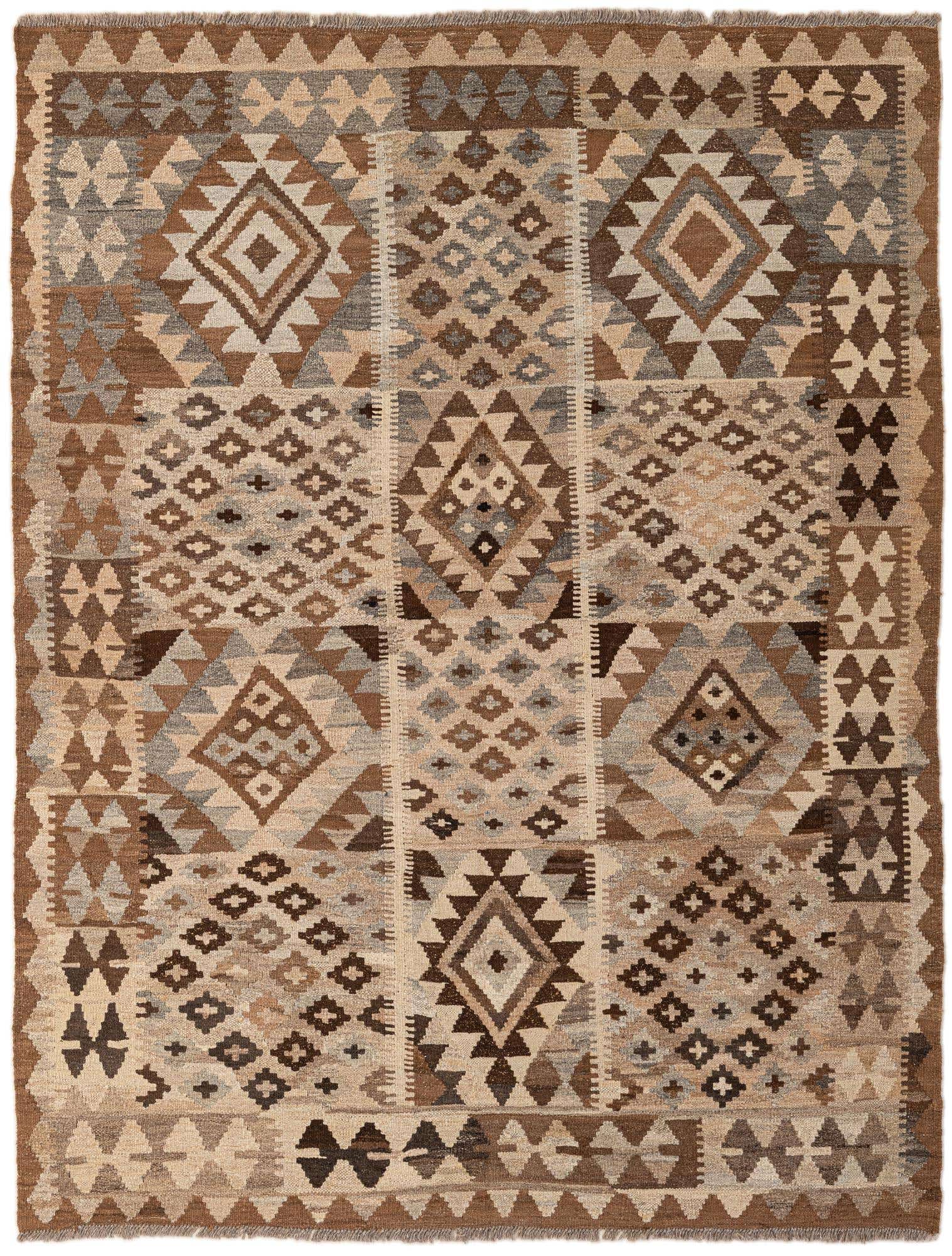 5' x 6' 6 Hand Woven Kilim Maymana Wool Rug