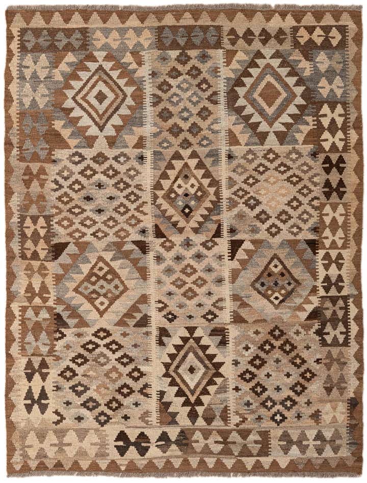 5' x 6' 6 Hand Woven Kilim Maymana Wool Rug