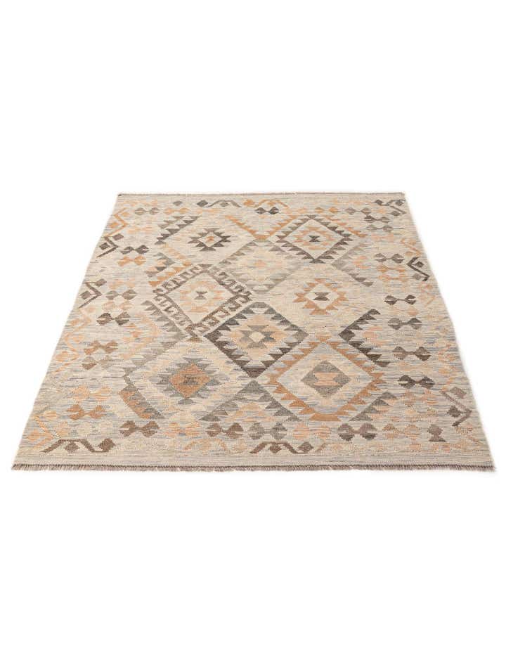 5' x 6' 10 Hand Woven Kilim Maymana Wool Rug