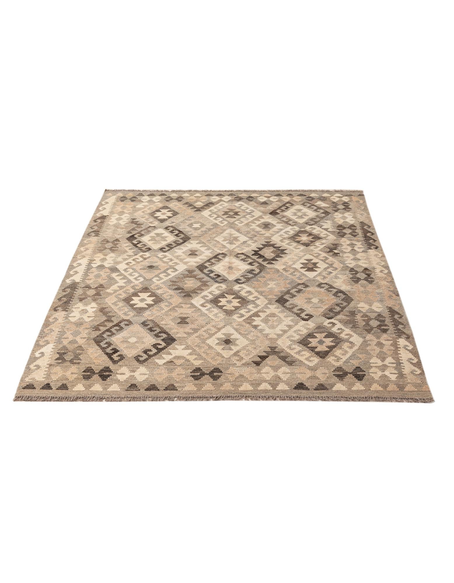5' 3 x 6' 4 Hand Woven Kilim Maymana Wool Rug