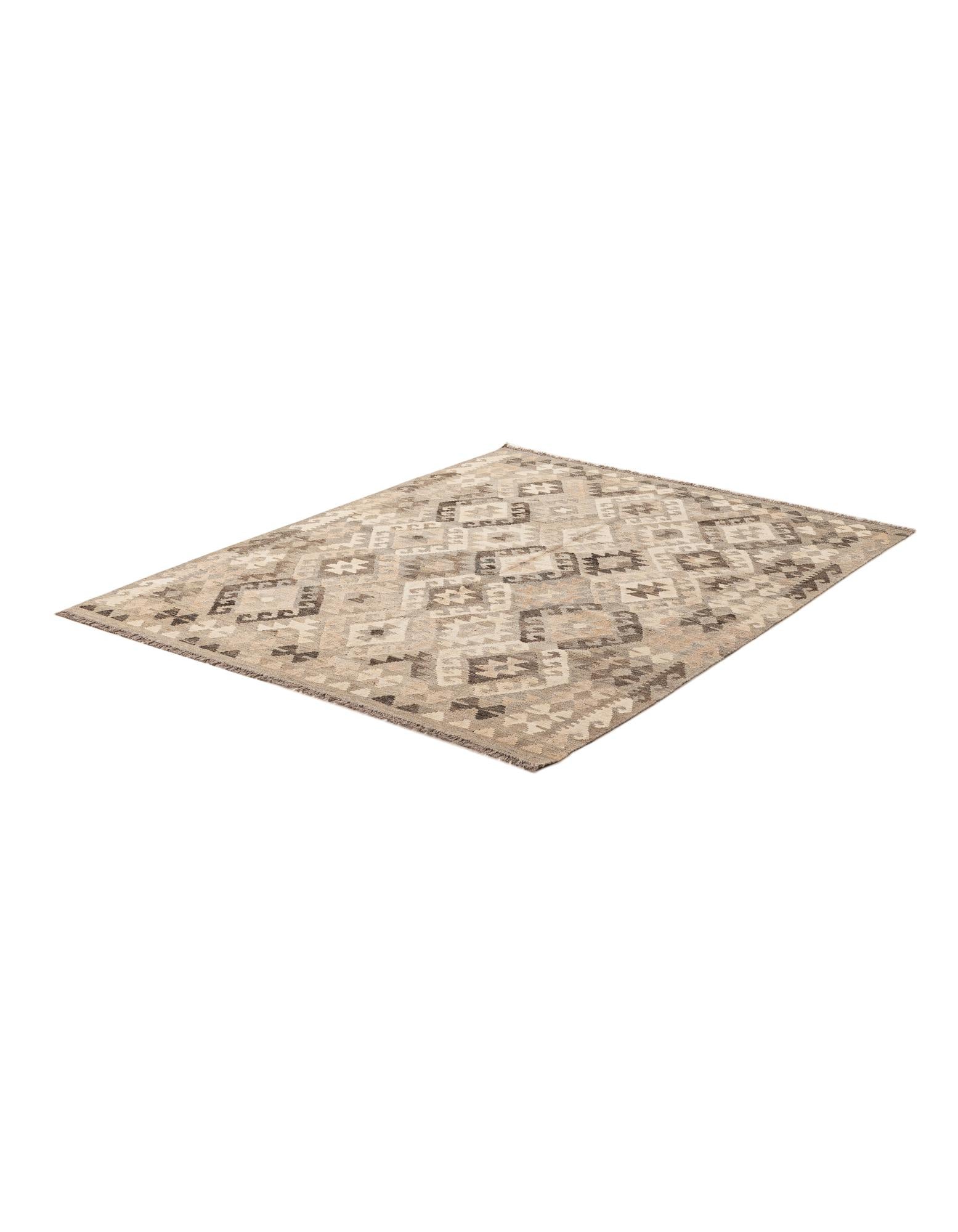 5' 3 x 6' 4 Hand Woven Kilim Maymana Wool Rug