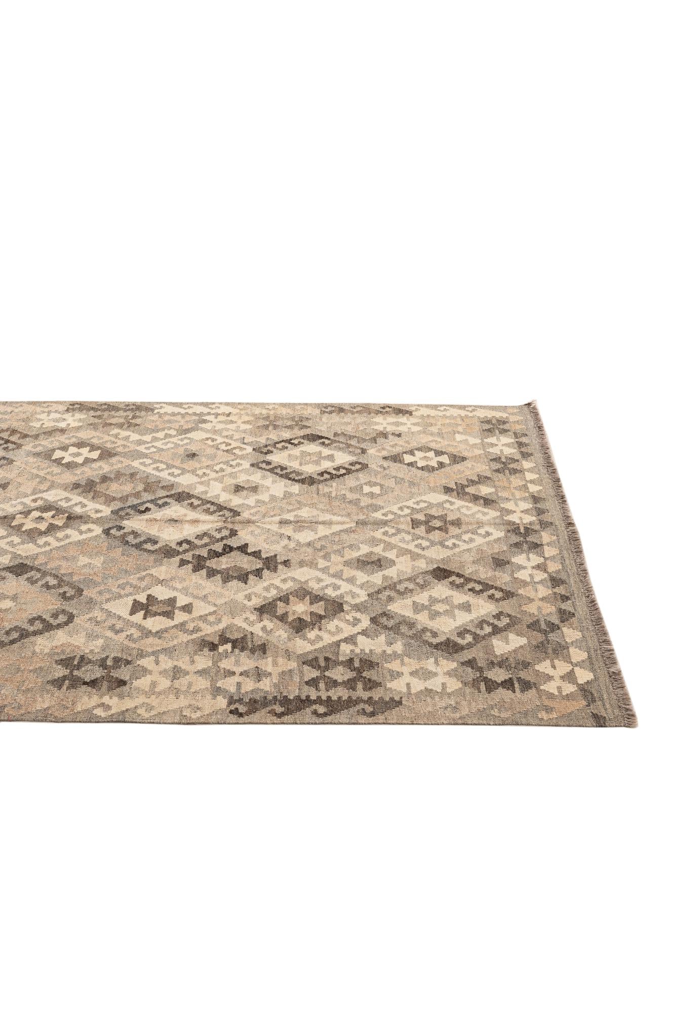 5' 3 x 6' 4 Hand Woven Kilim Maymana Wool Rug