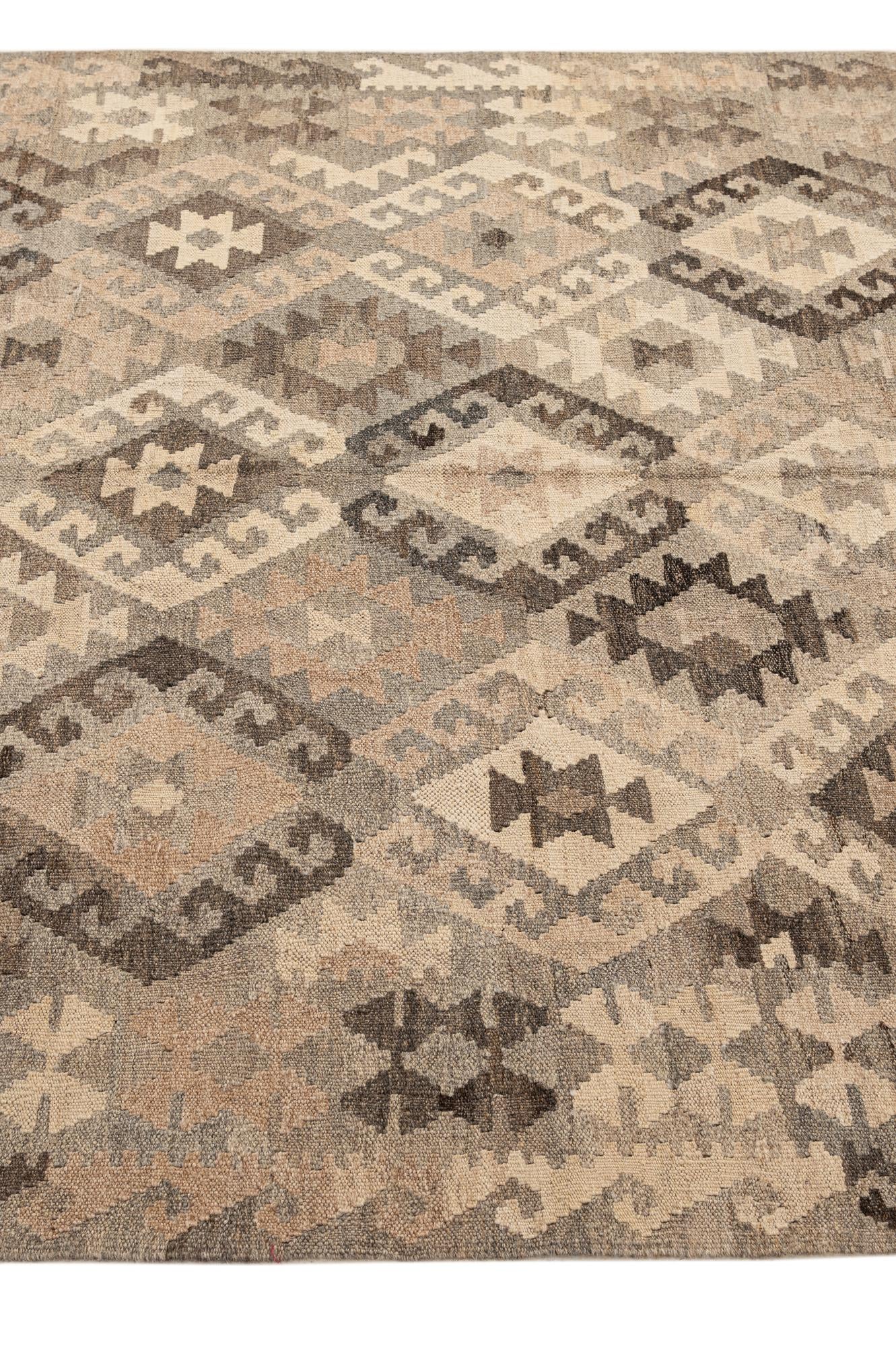 5' 3 x 6' 4 Hand Woven Kilim Maymana Wool Rug
