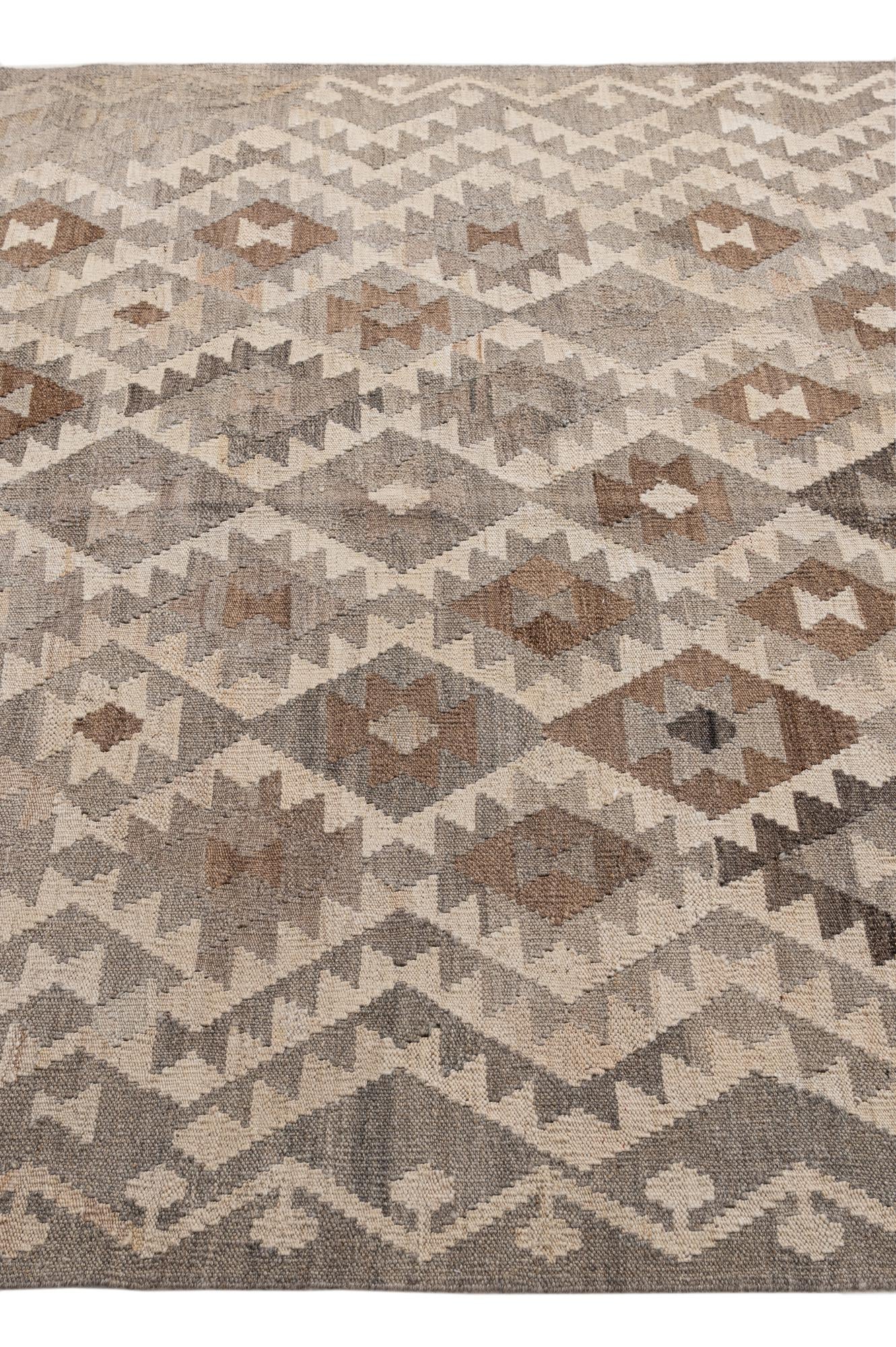 5' 4 x 6' 7 Hand Woven Kilim Maymana Wool Rug