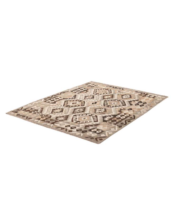 5' 2 x 6' 7 Hand Woven Kilim Maymana Wool Rug
