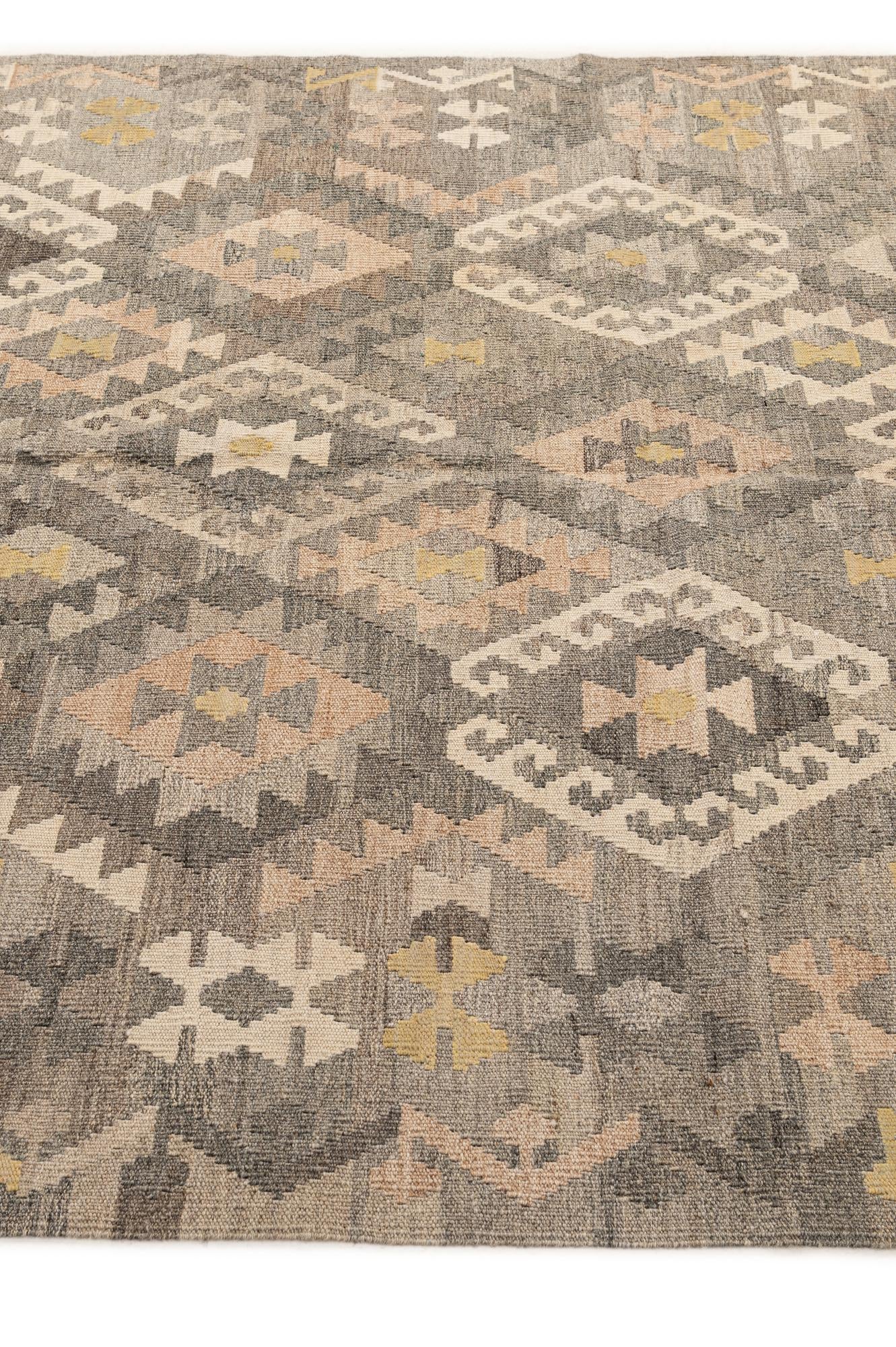5' 4 x 6' 8 Hand Woven Kilim Maymana Wool Rug
