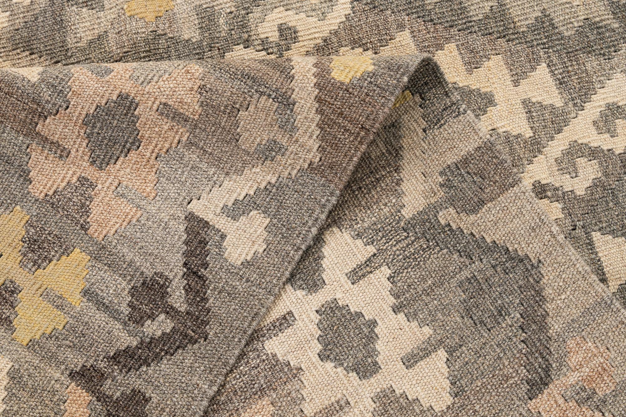 5' 4 x 6' 8 Hand Woven Kilim Maymana Wool Rug
