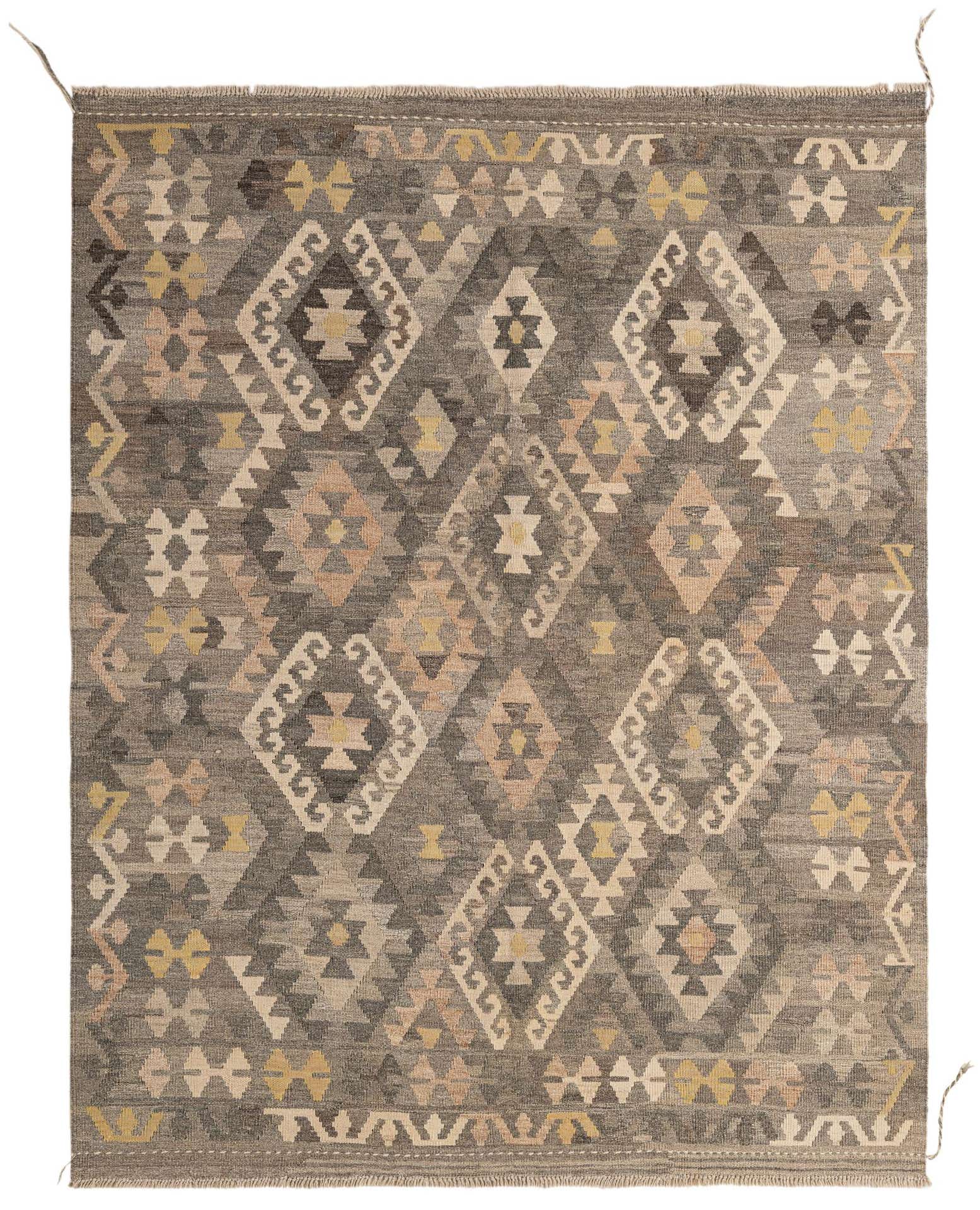 5' 4 x 6' 8 Hand Woven Kilim Maymana Wool Rug