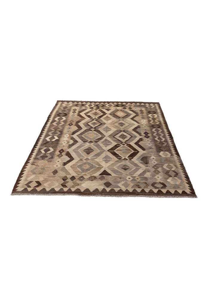 5' 3 x 6' 8 Hand Woven Kilim Maymana Wool Rug