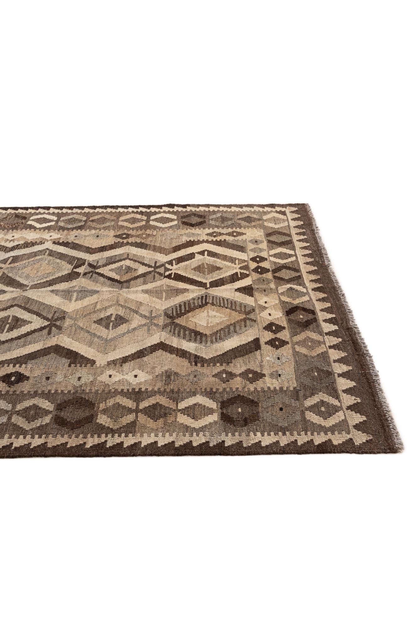 5' 3 x 6' 8 Hand Woven Kilim Maymana Wool Rug