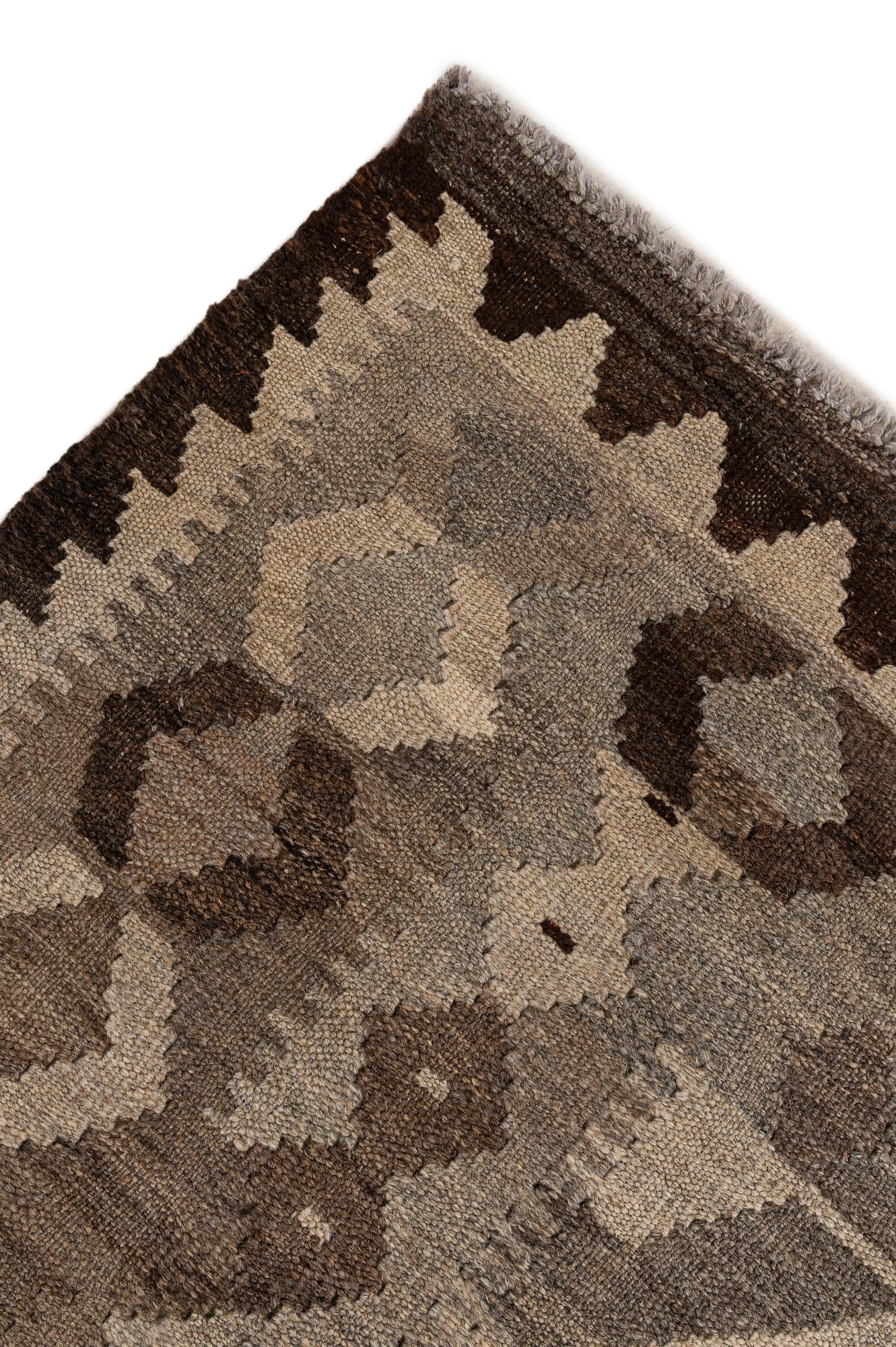 5' 3 x 6' 8 Hand Woven Kilim Maymana Wool Rug