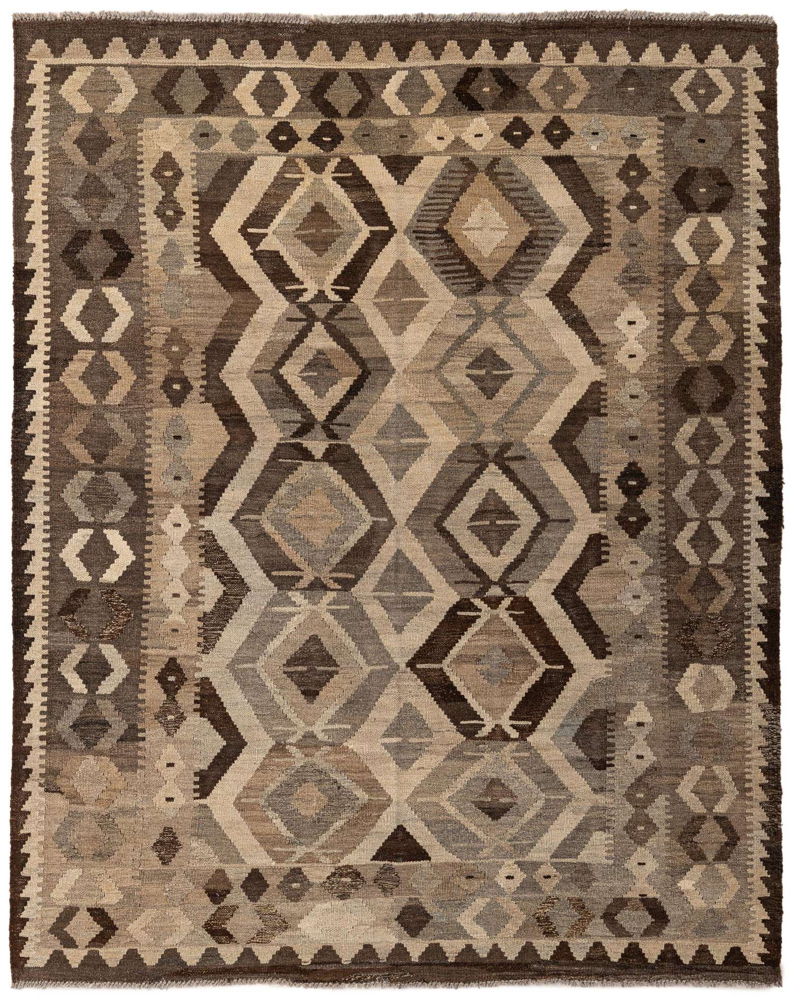 5' 3 x 6' 8 Hand Woven Kilim Maymana Wool Rug