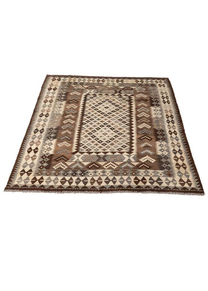 5' 4 x 6' 9 Hand Woven Kilim Maymana Wool Rug