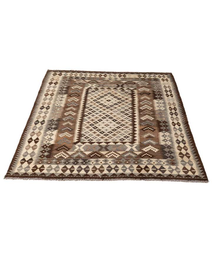5' 4 x 6' 9 Hand Woven Kilim Maymana Wool Rug