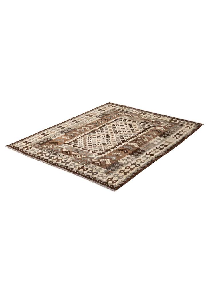 5' 4 x 6' 9 Hand Woven Kilim Maymana Wool Rug