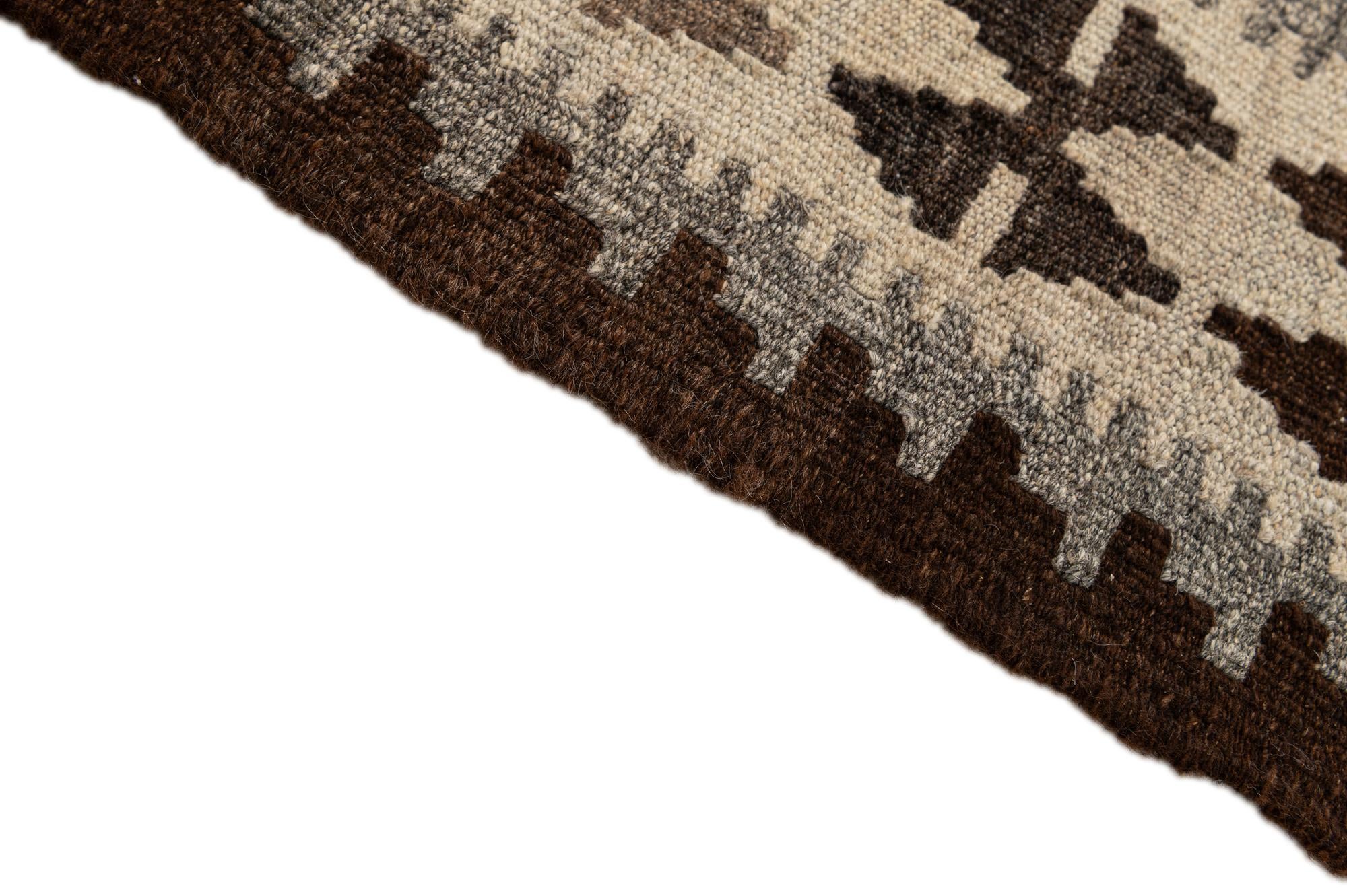 5' 4 x 6' 9 Hand Woven Kilim Maymana Wool Rug