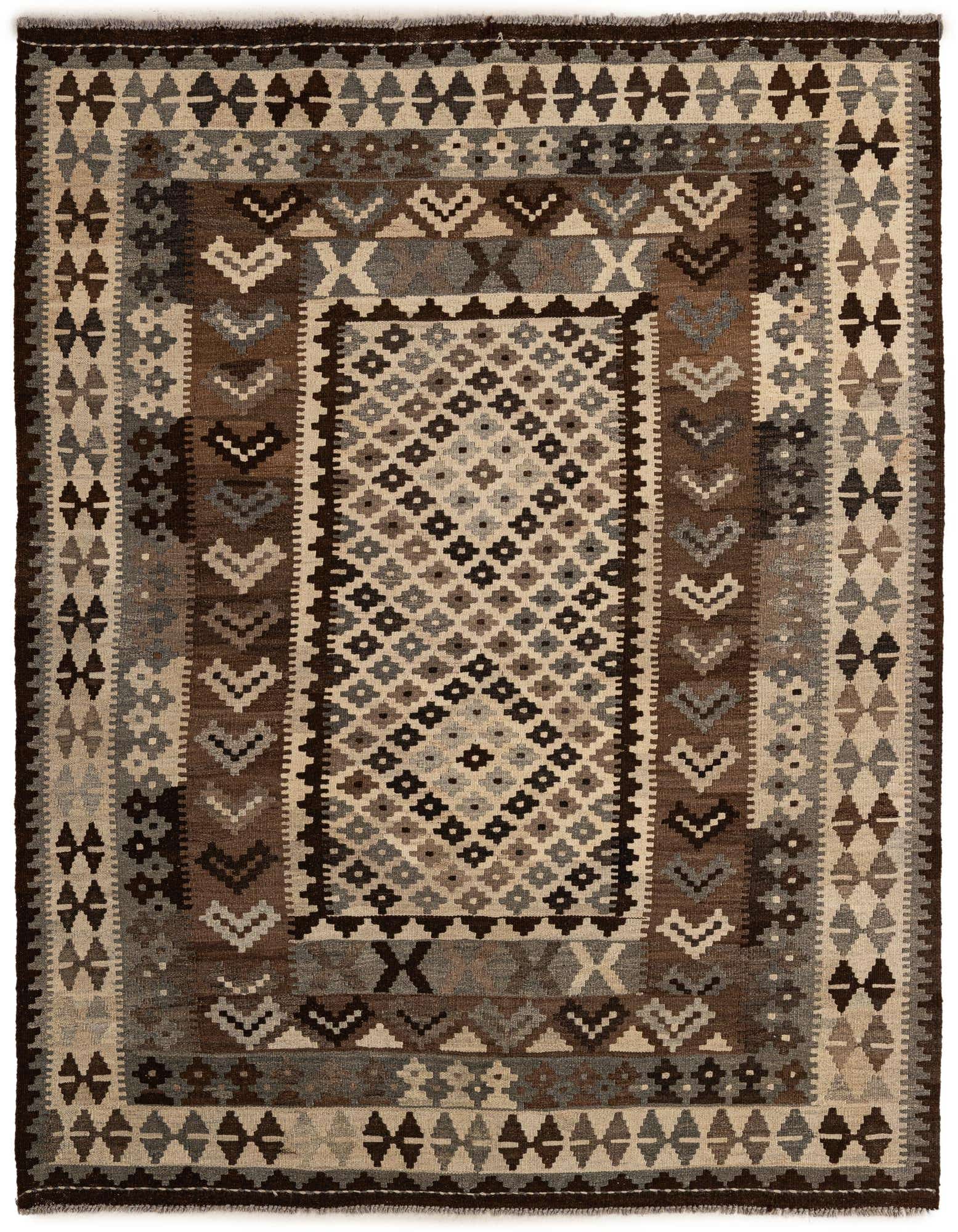 5' 4 x 6' 9 Hand Woven Kilim Maymana Wool Rug
