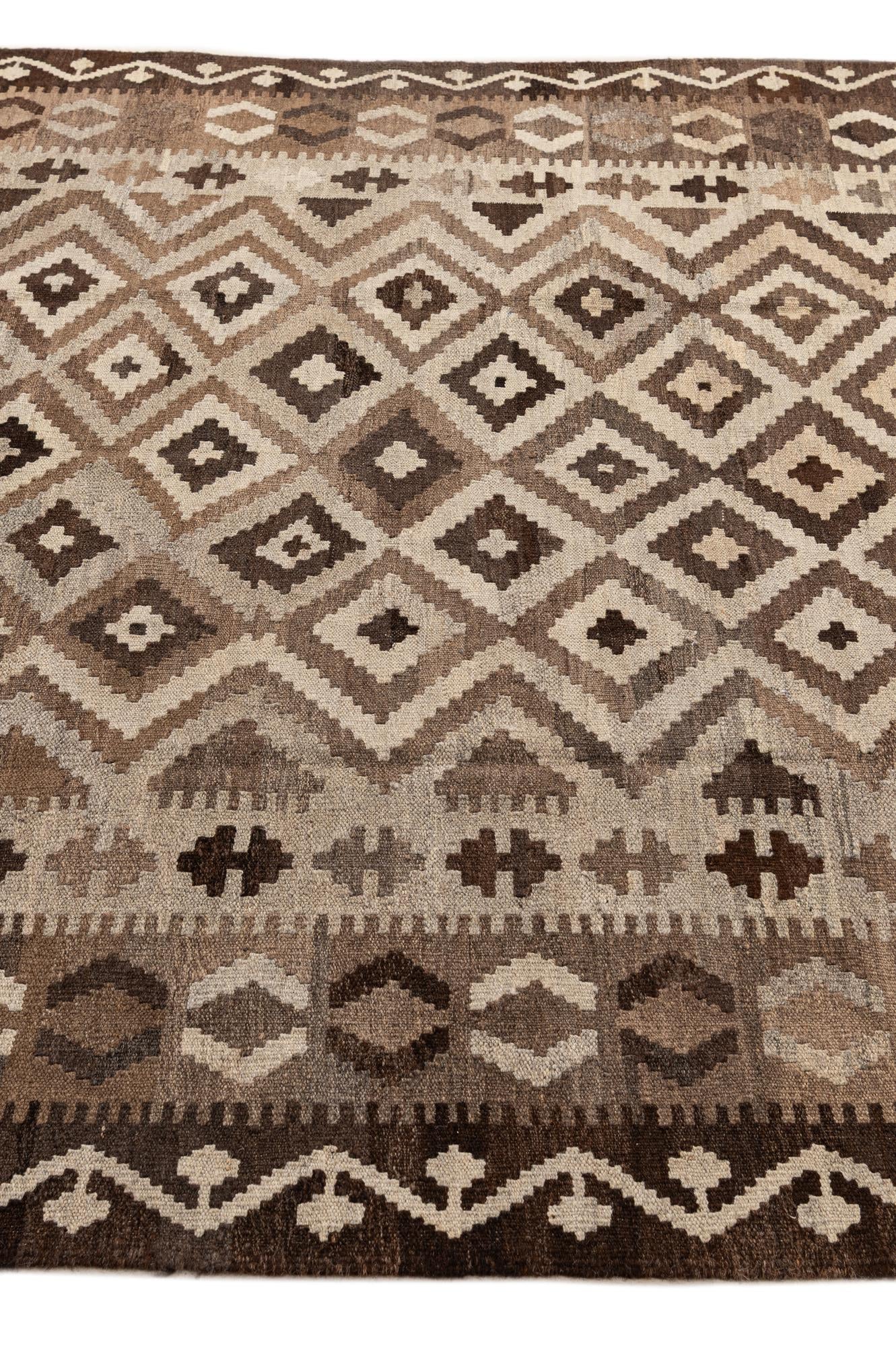 6' 5 x 9' 8 Hand Woven Kilim Maymana Wool Rug