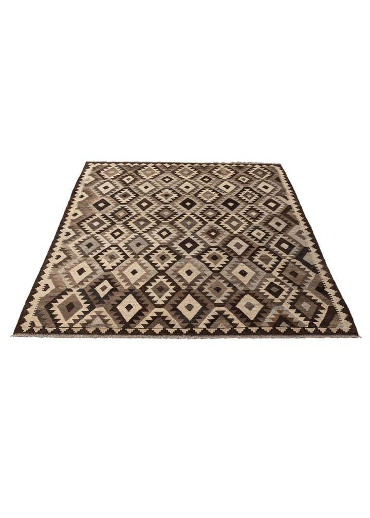 6' 8 x 9' 8 Hand Woven Kilim Maymana Wool Rug