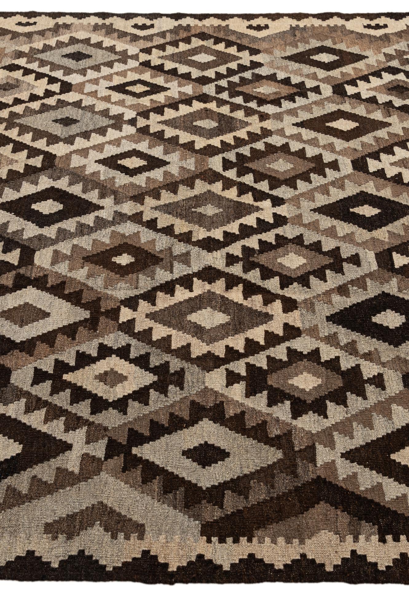 6' 8 x 9' 8 Hand Woven Kilim Maymana Wool Rug