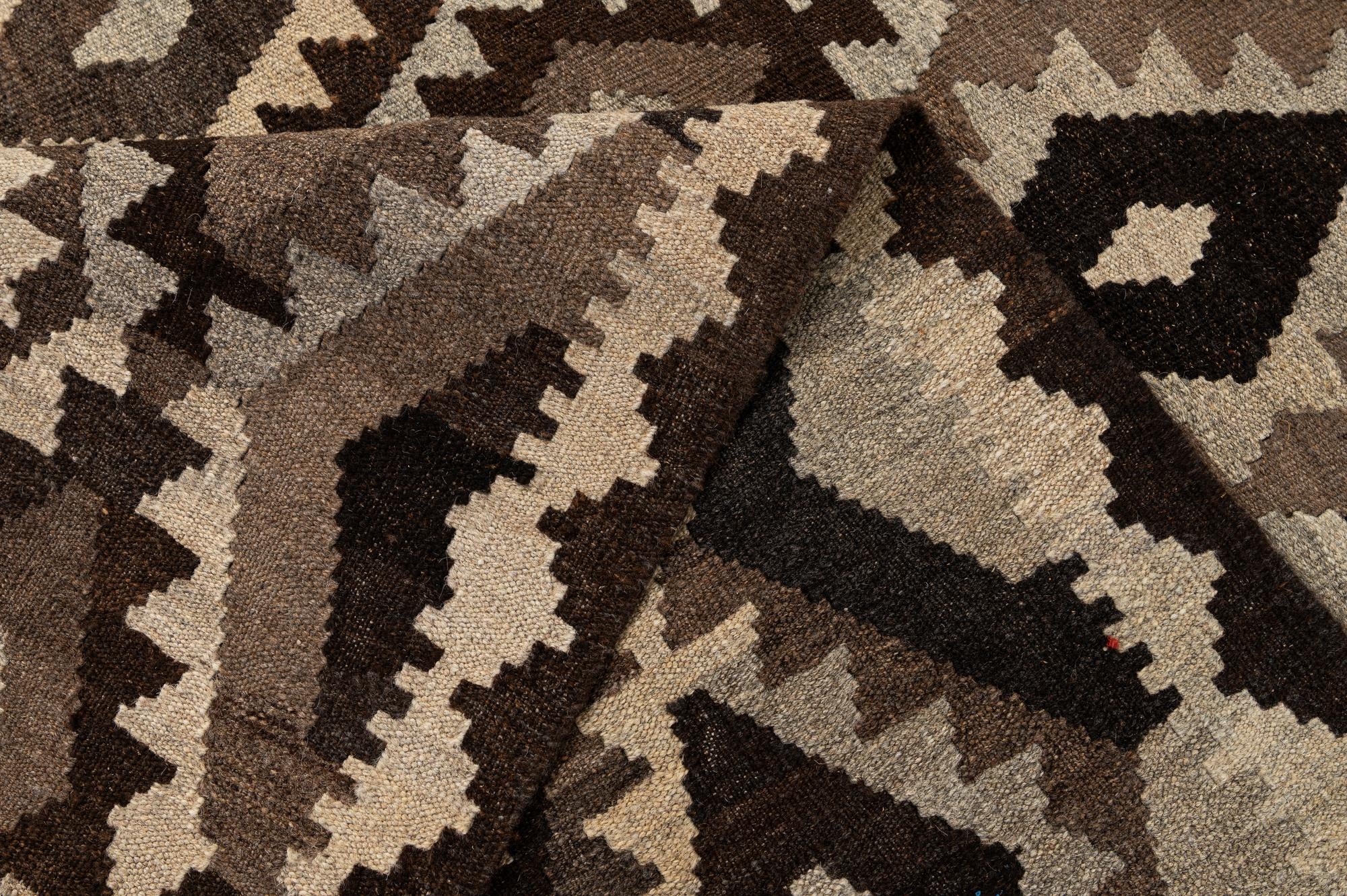6' 8 x 9' 8 Hand Woven Kilim Maymana Wool Rug