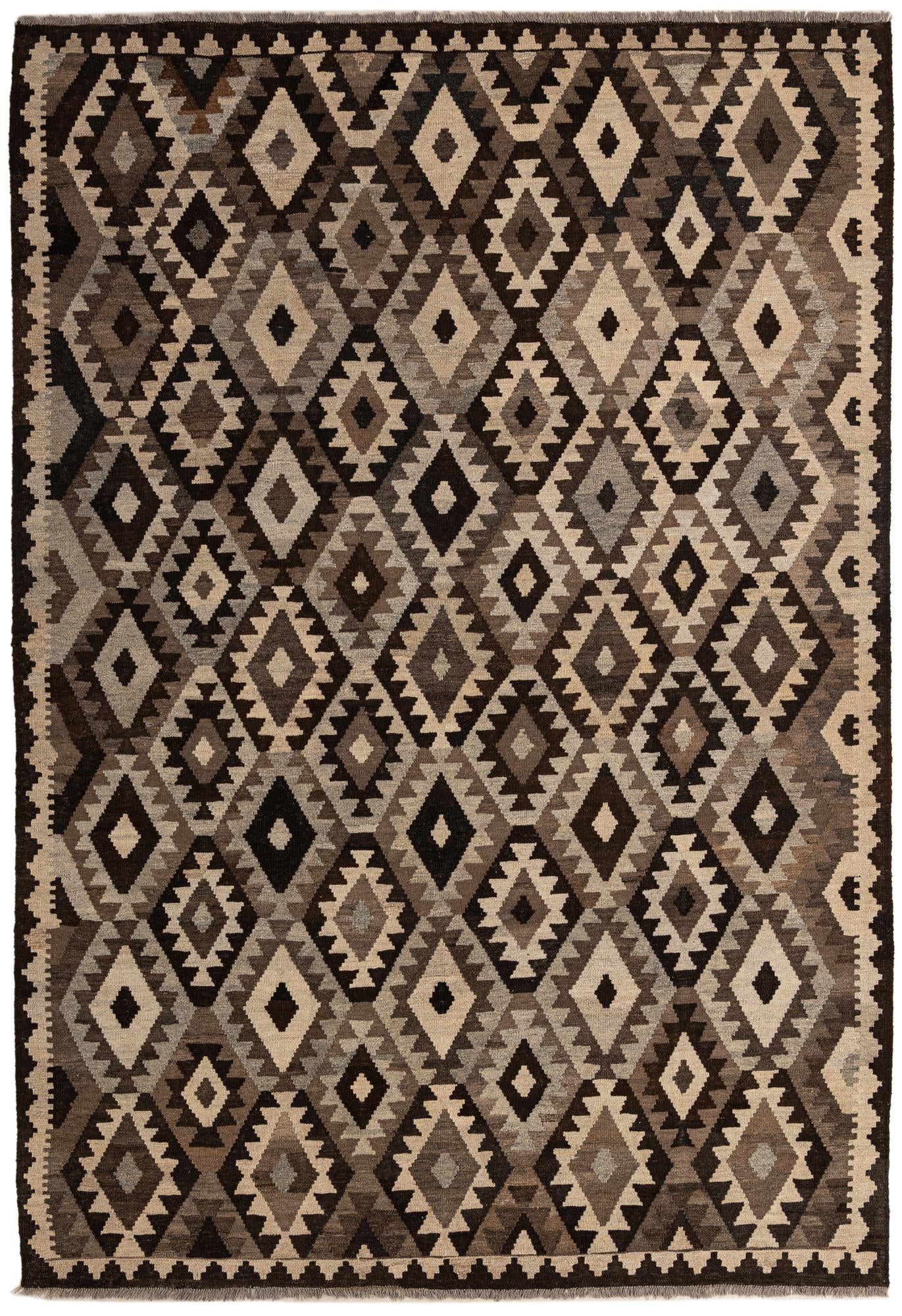 6' 8 x 9' 8 Hand Woven Kilim Maymana Wool Rug