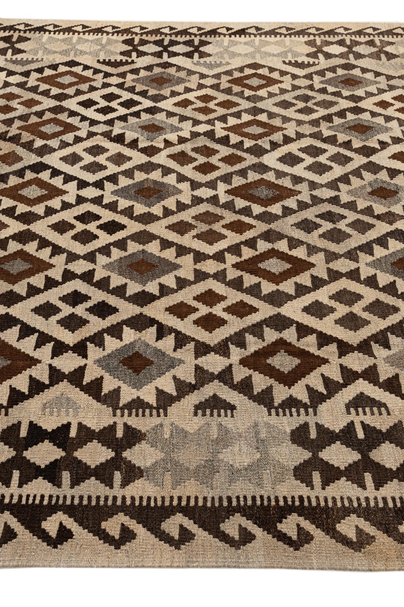 6' 10 x 9' 7 Hand Woven Kilim Maymana Wool Rug