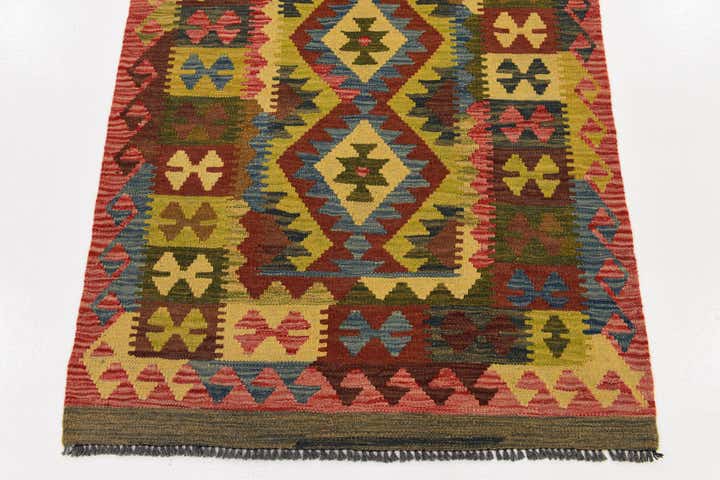 3' 2 x 4' 10 Hand Woven Kilim Maymana Wool Rug