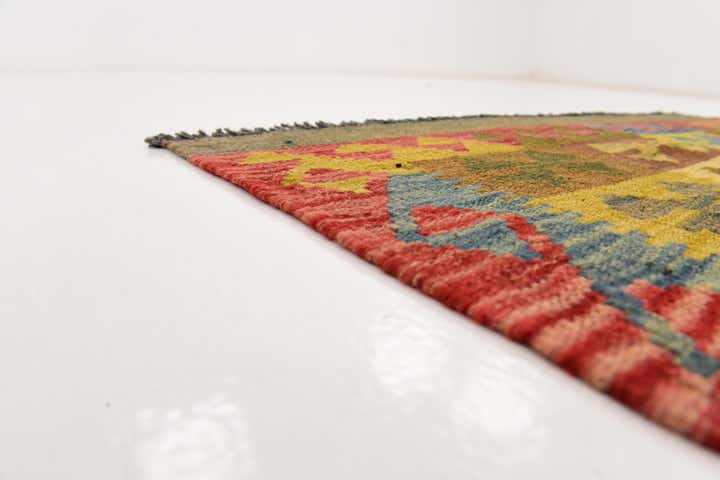 3' 2 x 4' 10 Hand Woven Kilim Maymana Wool Rug