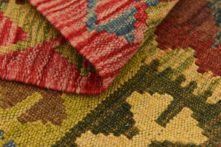 3' 2 x 4' 10 Hand Woven Kilim Maymana Wool Rug