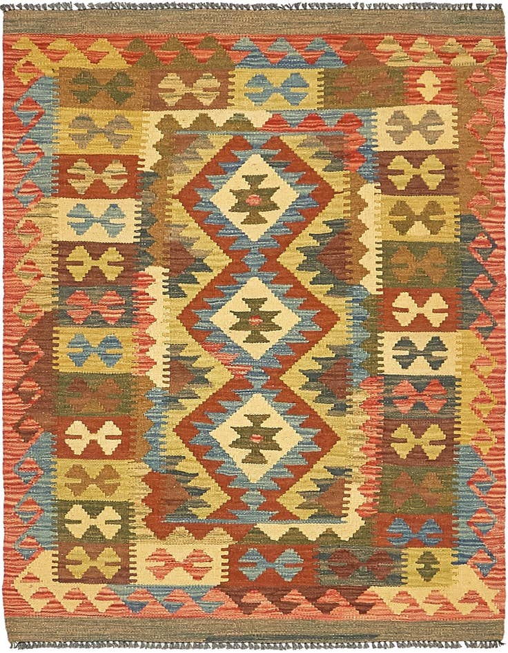 Detail image of 3' 2 x 4' 10 Hand Woven Kilim Maymana Wool Rug