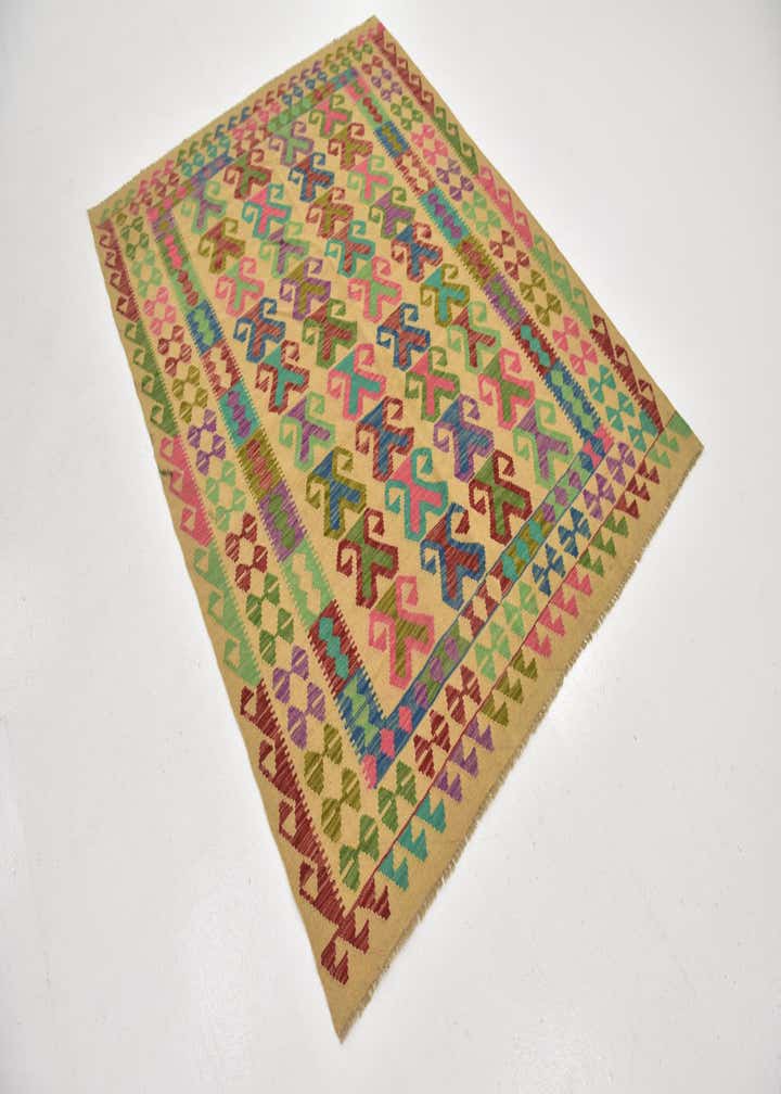 5' x 6' 8 Hand Woven Kilim Maymana Wool Rug