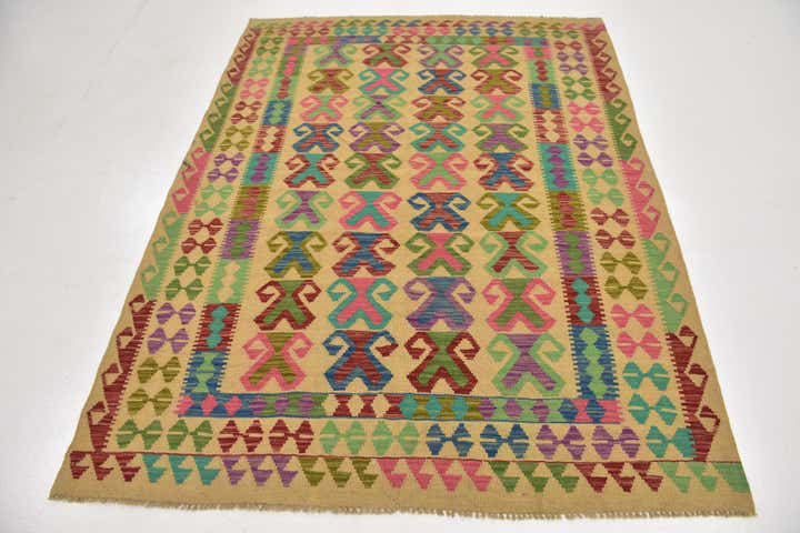 5' x 6' 8 Hand Woven Kilim Maymana Wool Rug