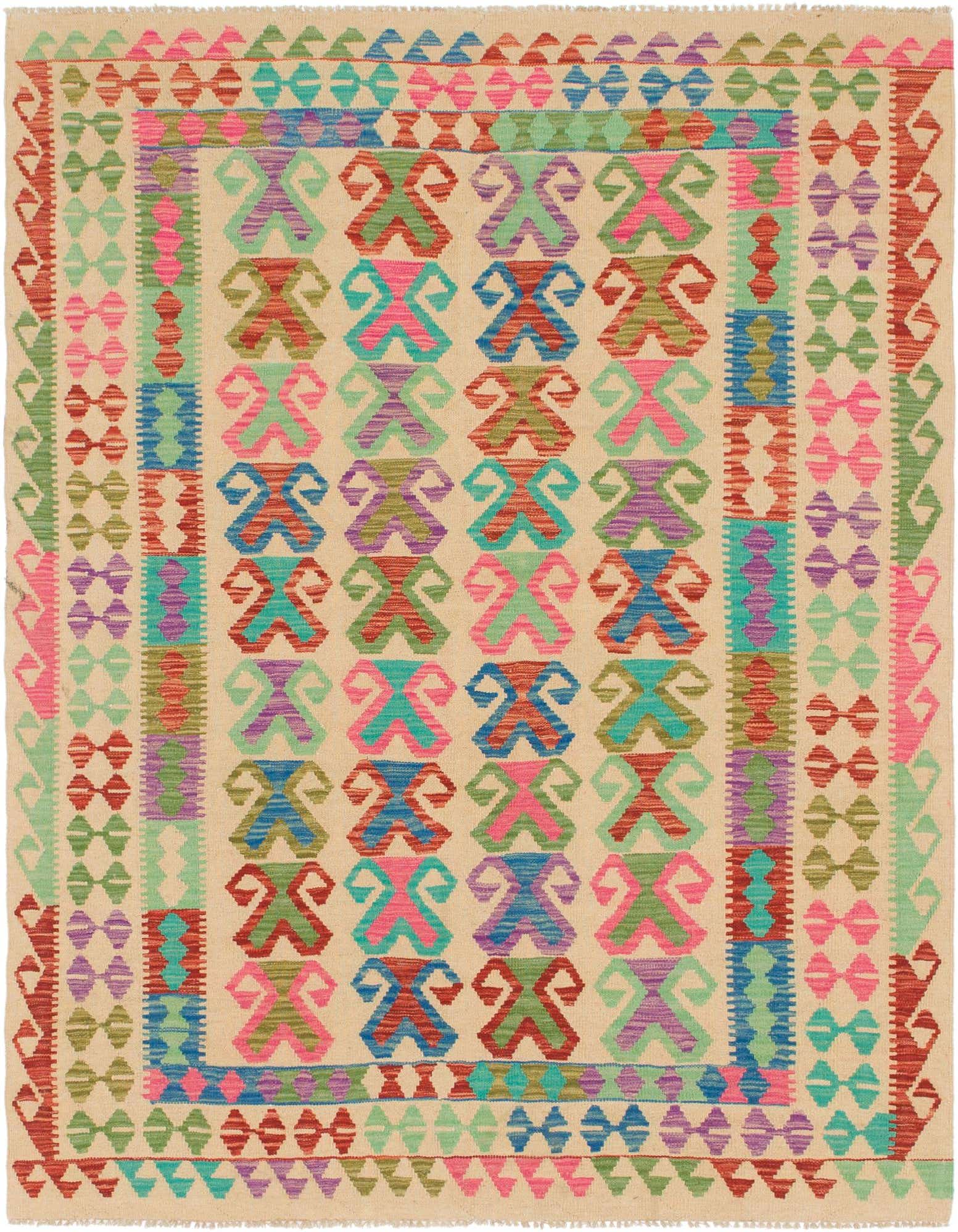 5' x 6' 8 Hand Woven Kilim Maymana Wool Rug
