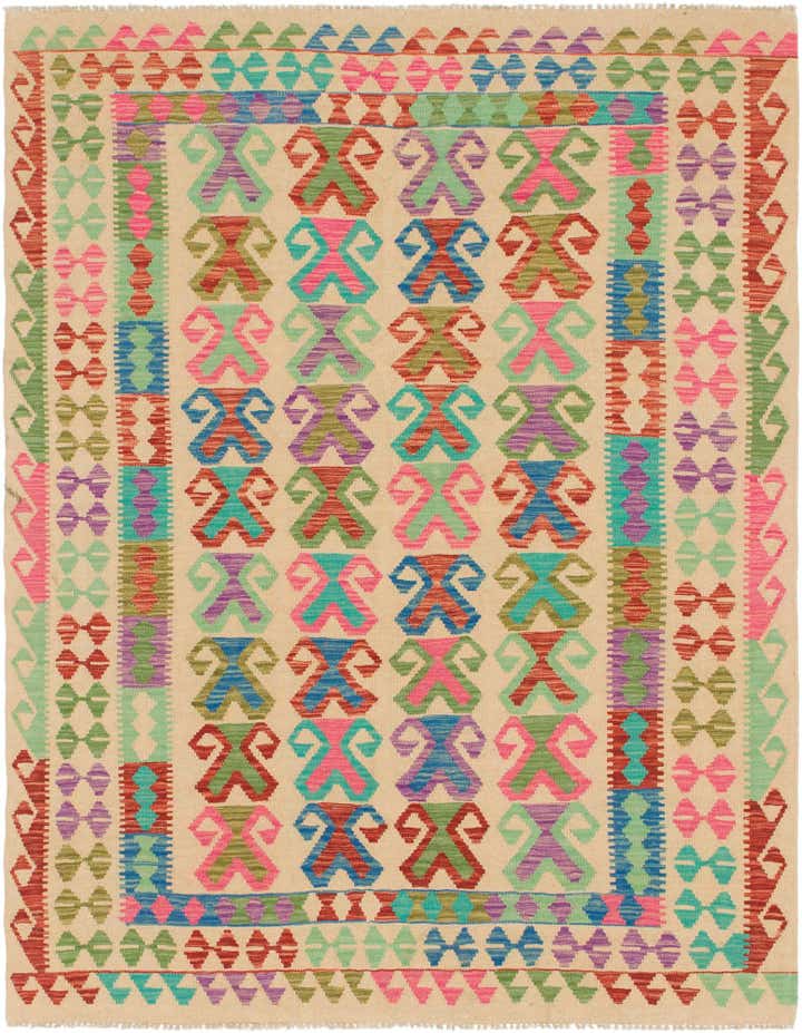 5' x 6' 8 Hand Woven Kilim Maymana Wool Rug