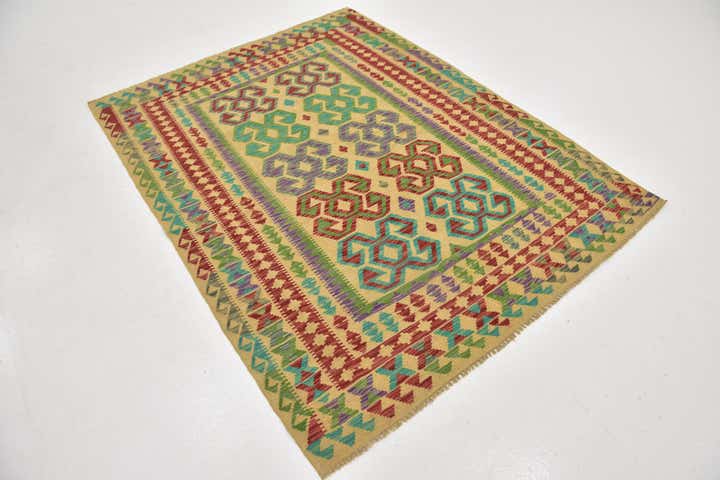 5' 5 x 6' Hand Woven Kilim Maymana Wool Rug