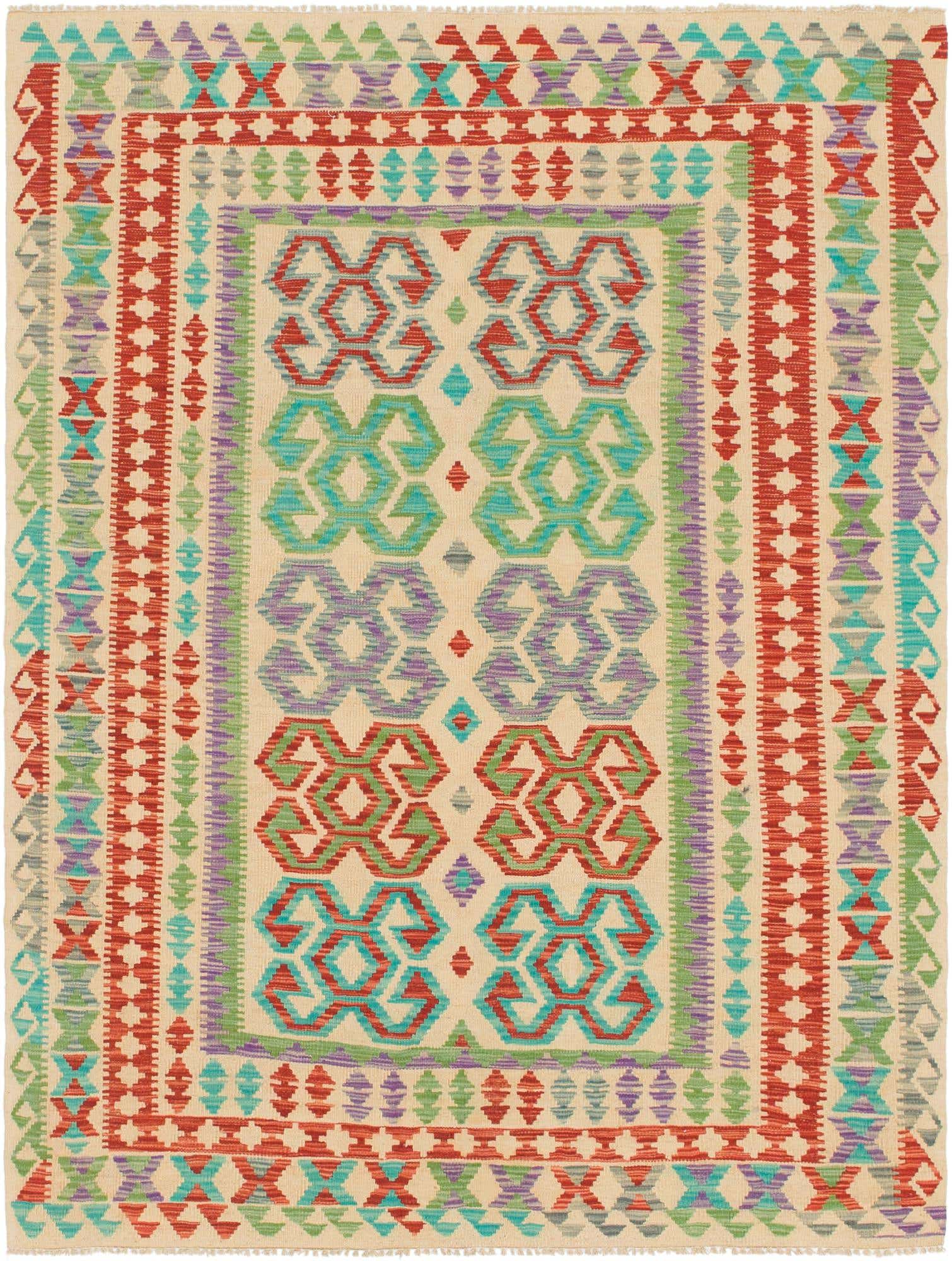 5' 5 x 6' Hand Woven Kilim Maymana Wool Rug