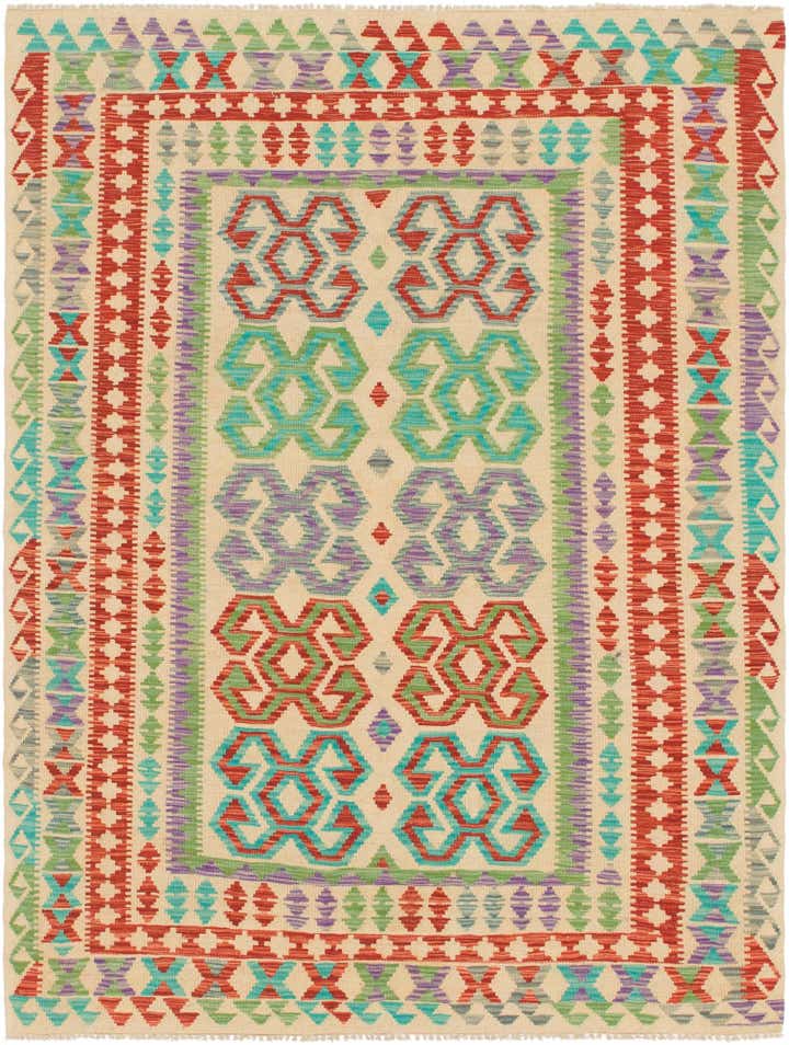 5' 5 x 6' Hand Woven Kilim Maymana Wool Rug