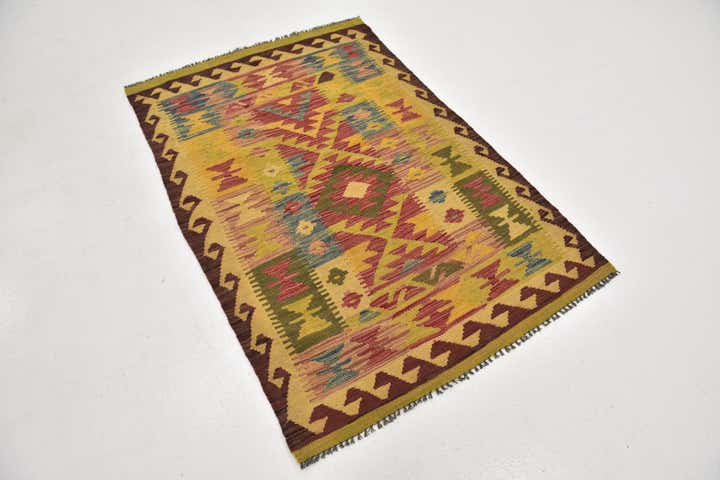 3' 5 x 5' 2 Hand Woven Kilim Maymana Wool Rug