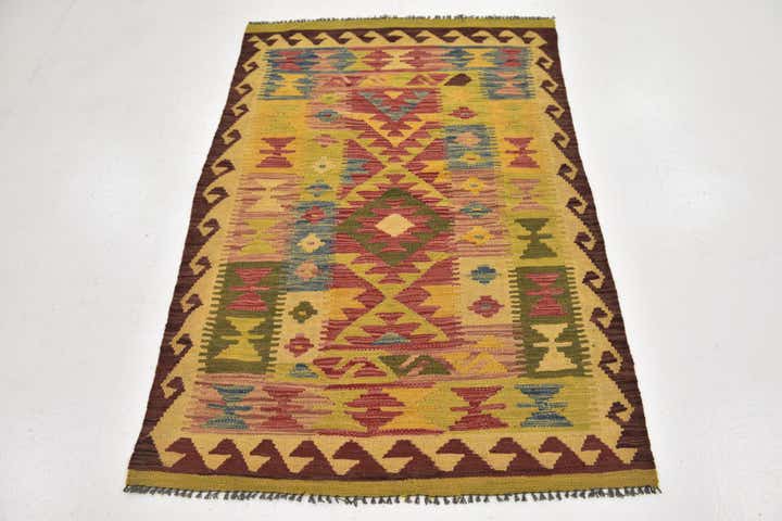 3' 5 x 5' 2 Hand Woven Kilim Maymana Wool Rug