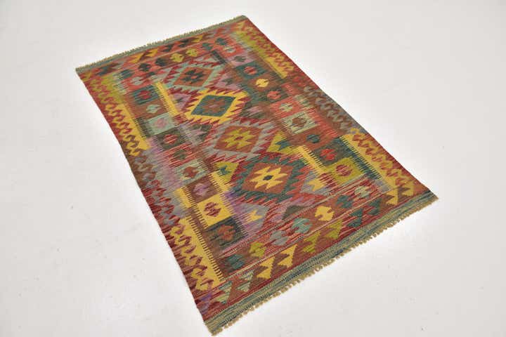 3' 3 x 4' 10 Hand Woven Kilim Maymana Wool Rug