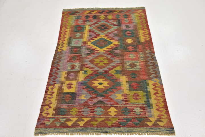 3' 3 x 4' 10 Hand Woven Kilim Maymana Wool Rug