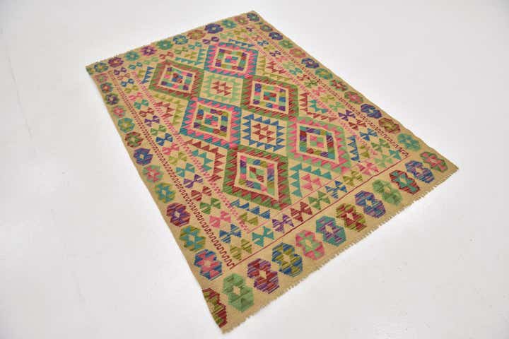 4' 2 x 6' 2 Hand Woven Kilim Maymana Wool Rug