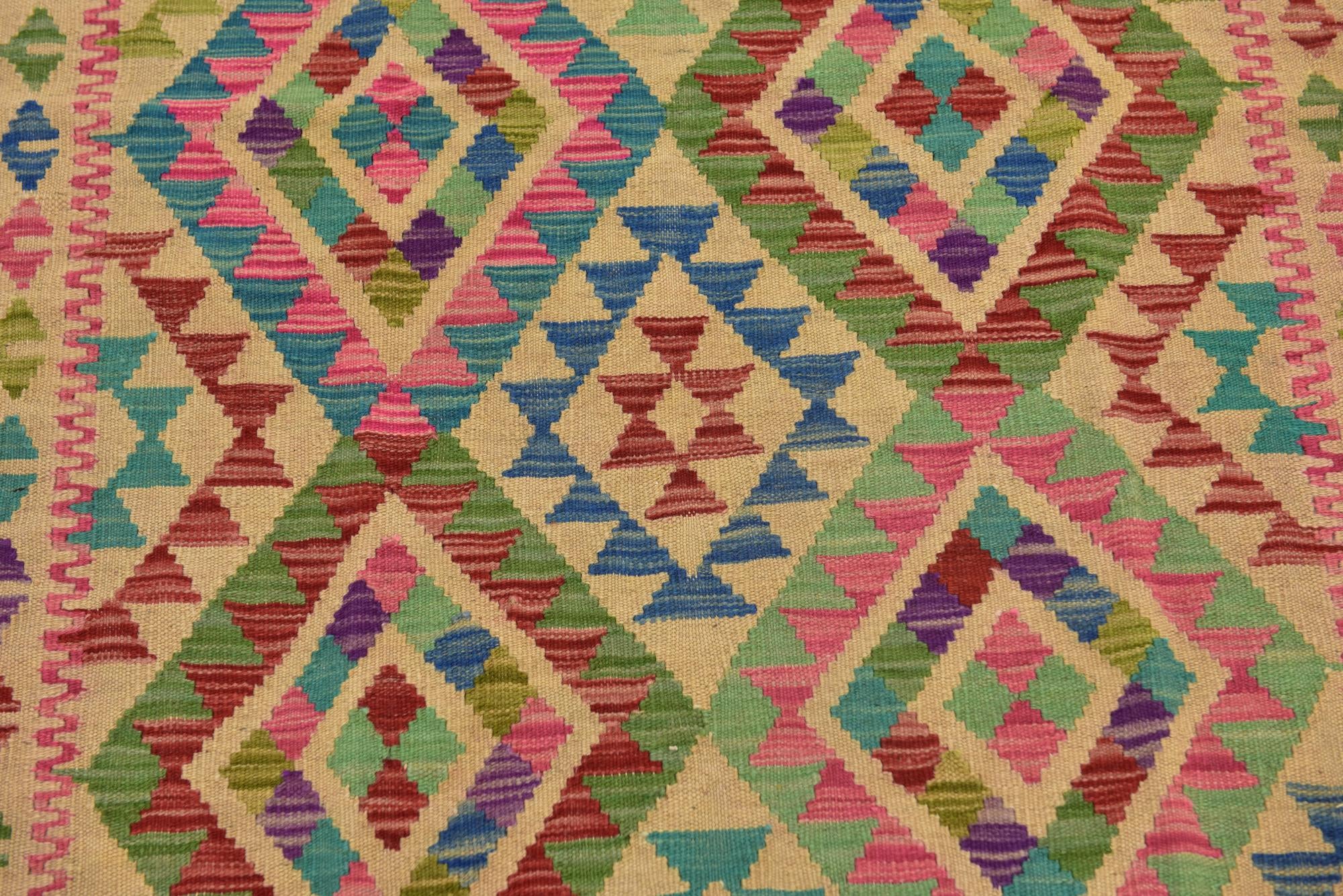 4' 2 x 6' 2 Hand Woven Kilim Maymana Wool Rug