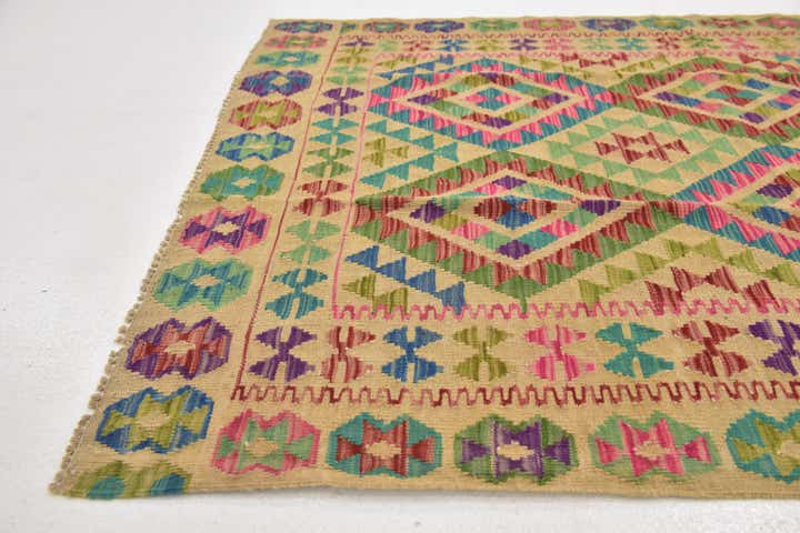4' 2 x 6' 2 Hand Woven Kilim Maymana Wool Rug
