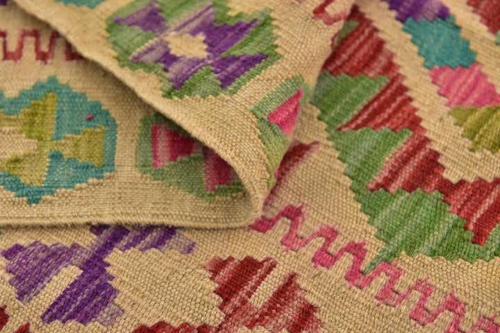 4' 2 x 6' 2 Hand Woven Kilim Maymana Wool Rug