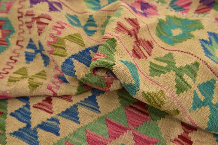4' 2 x 6' 2 Hand Woven Kilim Maymana Wool Rug