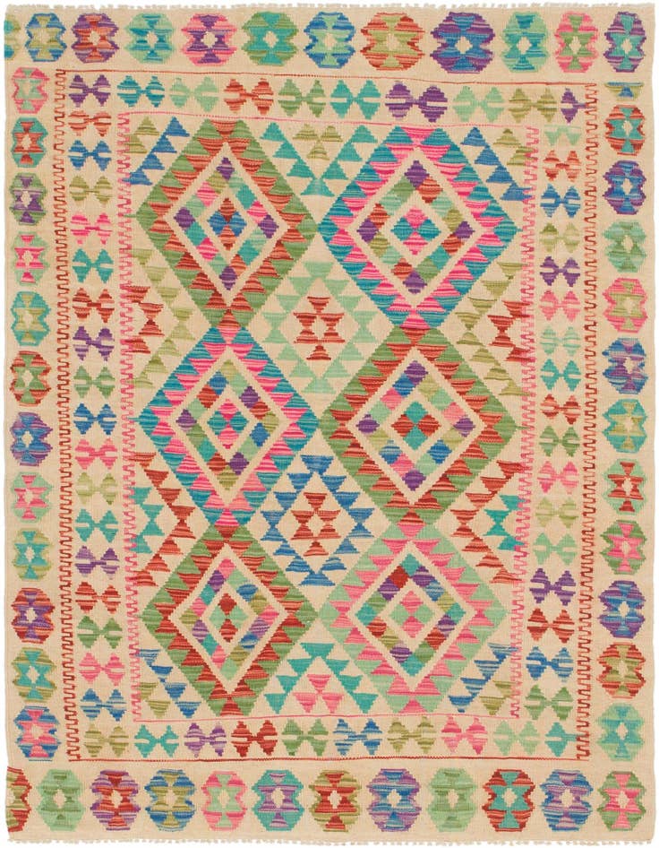 Detail image of 4' 2 x 6' 2 Hand Woven Kilim Maymana Wool Rug